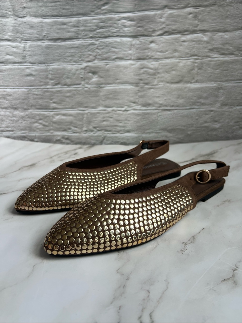 Women's Gold Studded Slingback Flats